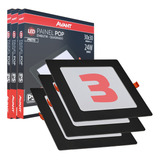 Kit 3 Painel Plafon Embutir Led 24w Preto Avant 6500k