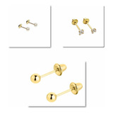 Kit 3 Pares De Brinco Infantil Para Bebê Recem Nascido 18k