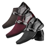 Kit 3 Pares De Sapato Social Masculino Café Vinho Preto