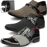 Kit 3 Pares Sapato Masculino Social Brindes Cinto + Carteira