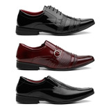 Kit 3 Pares Sapato Social Em Verniz Estilo Italiano + Frete