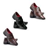 Kit 3 Pares Sapato Social Masculino Confortável Trabalho Pai