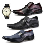 Kit 3 Pares Sapato Social Verniz Masculino Original Relógio