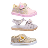 Kit 3 Pares Tênis Infantil Feminino Sandália Menina Confort