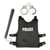 Kit 3 Pçs Fantasia Policial Colete Algema Cassetete Infantil
