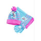 Kit 3 Pçs Touca+luva+cachecol Infantil Inverno Frozen 