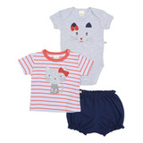 Kit 3 Peças Body, Camiseta E Shorts Best Club Baby Branco, V