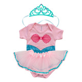 Kit 3 Peças Body + Saia Tule E Faixinha De Laço Bebê Manina