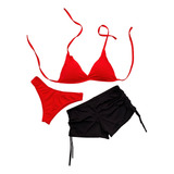Kit 3 Peças Conjunto Biquíni Asa Delta Com Bojo E Shortinho 