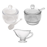 Kit 3 Peças Meleira Açucareiro Molheira Pearl Cristal Wolff