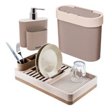 Kit 3 Peças Pia Cozinha Escorredor Lixeira Dispenser Sabão