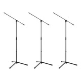 Kit 3 Pedestal Para Microfone De Aço 254 160cm Preto K&m