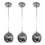 Kit 3 Pendente Bolinha Acabamento Cromado Alto Brilho Esfera