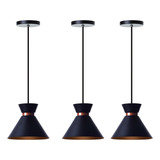 Kit 3 Pendentes Dubai 17cm Para Mesa Balcão Gourmet Full Cor Preto Com Cobre