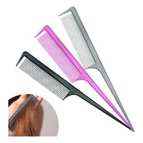 Kit 3 Pente Profissional Com Dente Separador De Mechas Cor Preto Rosa E Prata