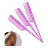 Kit 3 Pente Profissional Com Dente Separador De Mechas Cor Rosa