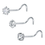 Kit 3 Piercing Nariz Nostril Estrela Coração Pedra Zirconia 3mm Ponto De Luz Aço Cirúrgico