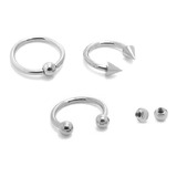 Kit 3 Piercings Ferradura Spike Captive 6, 8, 10, 12 Ou 14mm