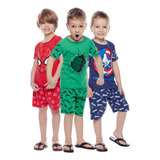 Kit 3 Pijama Curto Infantil Roupa Dormir Criança Revenda