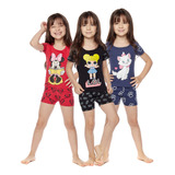 Kit 3 Pijamas Camisa Manga Curta