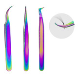 Kit 3 Pinças Multicor Extensão De Cílios Volume Russo Top