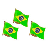 Kit 3 Pins Bottons Broches Bandeira Do Brasil Pátria Metal