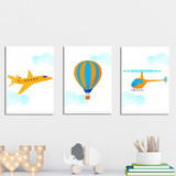 Kit 3 Placas Decorativas Infantil Aviaão