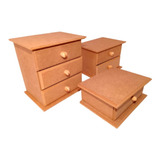 Kit 3 Porta Joias Mdf Cru Mini Comoda 6 Gavetas Rosa Claro