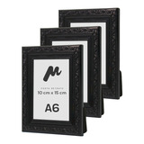 Kit 3 Porta Retratos Foto 10x15 Moldura Trabalhada Decoração Cor Preto