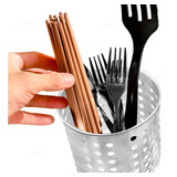 Kit 3 Porta Talheres Escorredor Vazado Para Cozinha Aço Inox