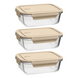 Kit 3 Potes De Vidro Borossilicato 680ml Tampa Hermética Cap