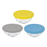 Kit 3 Potes De Vidro Redondos Plus Marinex 1,5l Com Tampas D