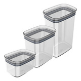 Kit 3 Potes Herméticos Retangulares Porta Mantimentos Chumbo Cor Natural