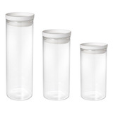 Kit 3 Potes Herméticos Vidro Porta Mantimentos Com Tampa 