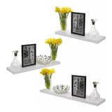 Kit 3 Prateleiras Lisa 50x15 Reta Mdf Branco De Parede Livro