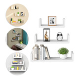 Kit 3 Prateleiras U Nicho De Parede 100% Mdf Porta Livros