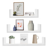 Kit 3 Prateleiras U Parede Nicho Mdf 15mm 40/50/60x15 Livros Cor Branco Armação Branco