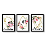 Kit 3 Quadrinhos Fé Frase Flor Sala Quarto Escritor Promoção