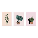 Kit 3 Quadros 20x30cm Gatos E Flores Arte Decorativo