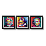 Kit 3 Quadros Beethoven Mozart Bach Pop Art Musica Classica