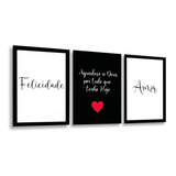 Kit 3 Quadros Decorativo Familia Gratidão Oração Sala Quarto