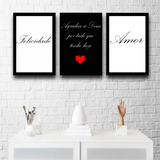Kit 3 Quadros Decorativo Familia Gratidão Oração Sala Quarto