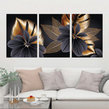 Kit 3 Quadros Decorativos Trio Folhas Mosaico Moldura 30x42
