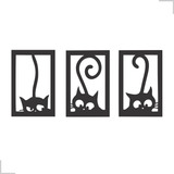 Kit 3 Quadros Gato Mdf Vazado Decorativo Cat Escultura