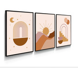 Kit 3 Quadros Lua Estrela Sol Sala Quarto Moldura Casa Hall