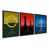 Kit 3 Quadros Minimalistas O Senhor Dos Anéis Trilogia Arte Cor Colorido Cor Da Armação Preta