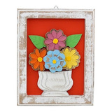 Kit 3 Quadros Rustico Decorativo Madeira Com Flores 25cm