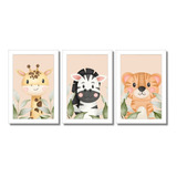 Kit 3 Quadros Safari Aquarela Infantil