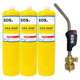 Kit 3 Refil Gás Map Maçarico 400g + 1 Maçarico Portátil Eos 