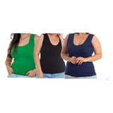 Kit 3 Regata Alça Larga Plus Size Feminina Blusinha Básica